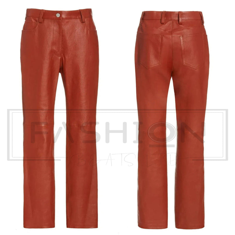 Genuine Sheep Skin Leather Pants Slim Fit Pants Gift for Women Leather Jeans Orange Pants y2k Pants - Handmade Real Leather Pants