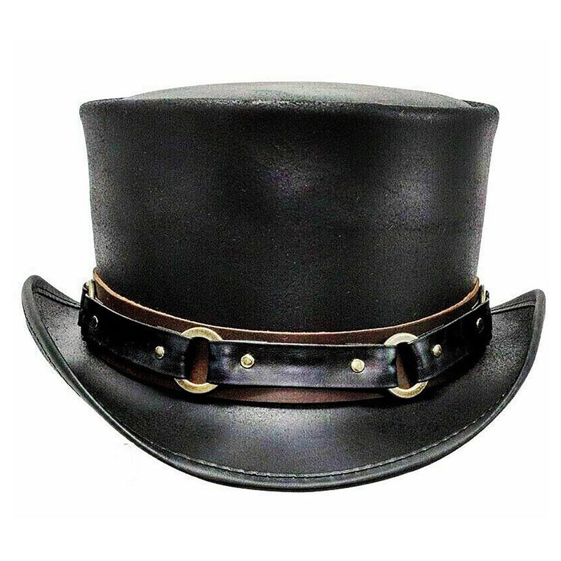 Leather Top Hat SR2 Band Style Black Top Hat Handmade with 100% Cowhide Leather Gift for him New with Tags