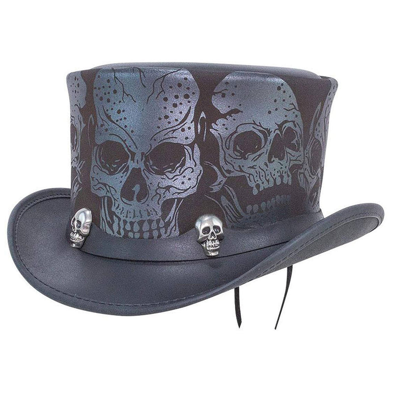 Leather Top Hat Skull Printed Style with Leather Skull Band- Black Top Hat Handmade with 100% Cowhide Leather Gift for him New with Tags