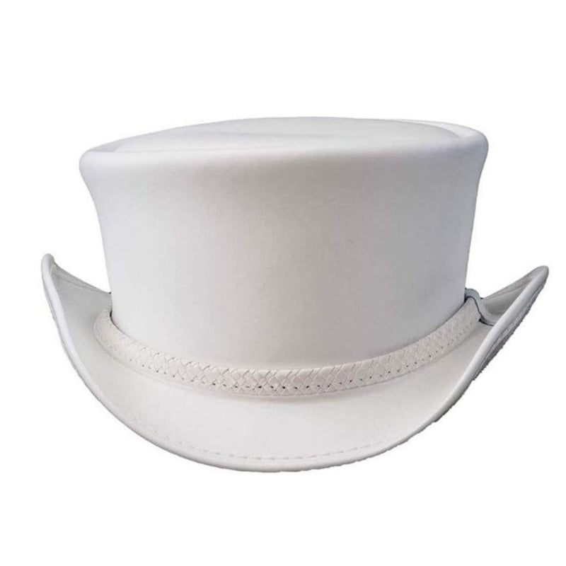 Leather Top Hat - Buffalo Band - White Color - Handmade with 100% Cowhide Leather - New with Tags