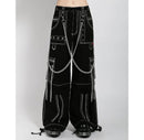 Gothic Chain Bandage Wide leg Pants Women Oversize Low Rise Dark Academic Trousers Streetwear 90s Baggy Pant Punk Style