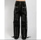 Gothic Chain Bandage Wide leg Pants Women Oversize Low Rise Dark Academic Trousers Streetwear 90s Baggy Pant Punk Style