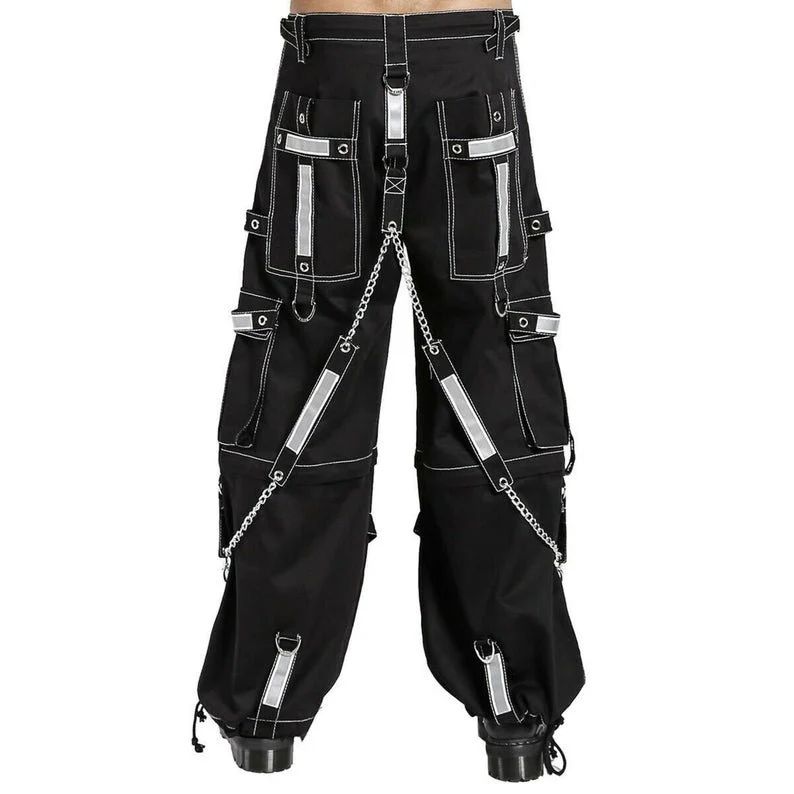 Men's Gothic Threads Reflective Pant Black Punk Buckle Zips Chain Strap Punk Trousers with understated Gothic Pants