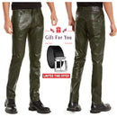 Green leather slimfit soft leather jeans pant 501 style fits over boots, classic, causal wear, very well made With Free Leather Belt