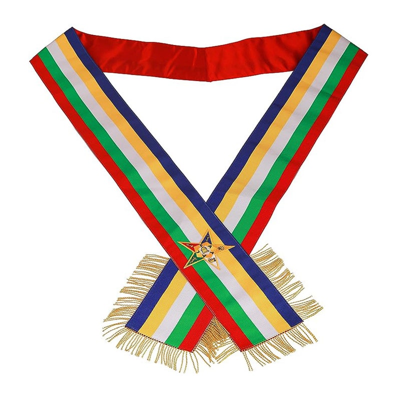 Masonic Order of Eastern Star OES Sash Five Color With Soft Gold Fringe Side O.E.S Hand Embroidered Star