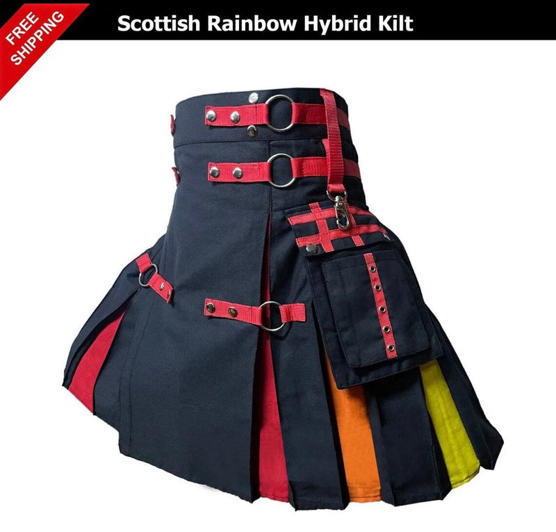Scottish Handmade Hybrid kilt rainbow kilt 100% Cotton